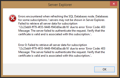 Screenshot of Visual Studio error dialog.